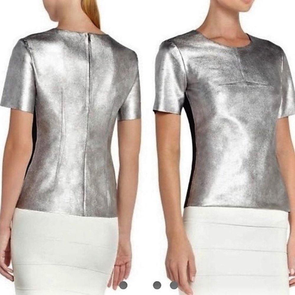 *NWOT* Flattering Statement Piece by BCBGMaxAzria - Vegan Leather Silver Top XXS